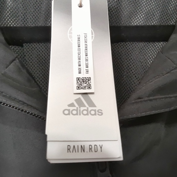 NWT Adidas Men’s Rain Ready Stay Dry Jacket Black Front Zip Hooded Size Large - Picture 7 of 9